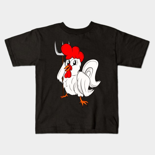 Chicken Farmer Cartoon Rooster Life on Farm Kids T-Shirt by Foxxy Merch